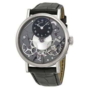 Tradition Black Skeleton Dial 18kt White Gold Black Leather Men's Watch