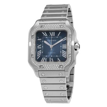 Santos Medium Model Automatic Diamond Blue Dial Ladies Watch ( 35.1mm )