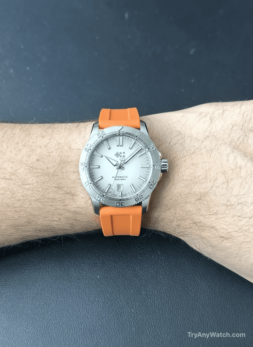 Christopher Ward C60 Atoll Shark White 40mm try-on result