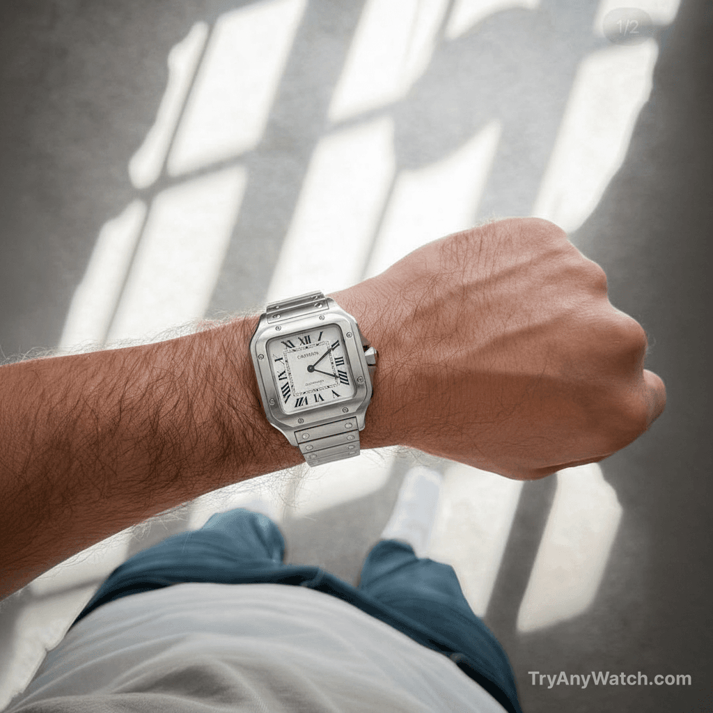 Cartier Santos de Cartier Medium on 6.5" wrist