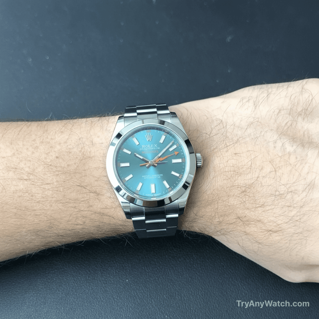 Rolex Milgauss Z-Blue (discontinued) on 7" wrist
