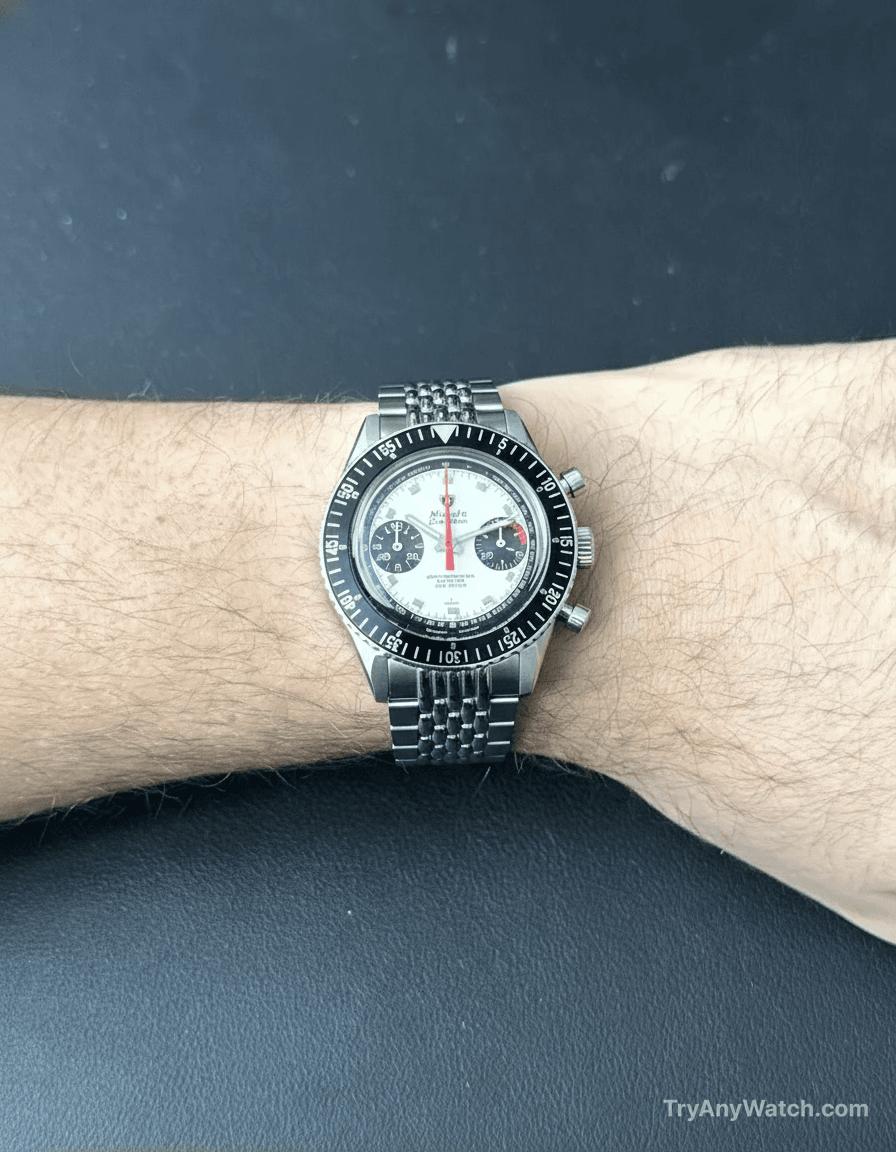 Nivada Grenchen Chronomaster Panda try-on result