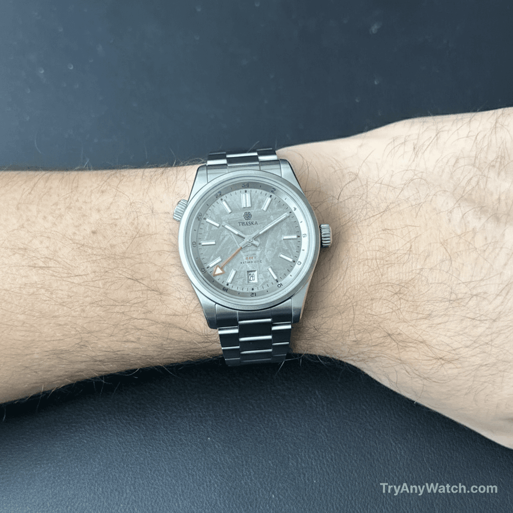 Traska Venturer GMT Meteorite try-on result