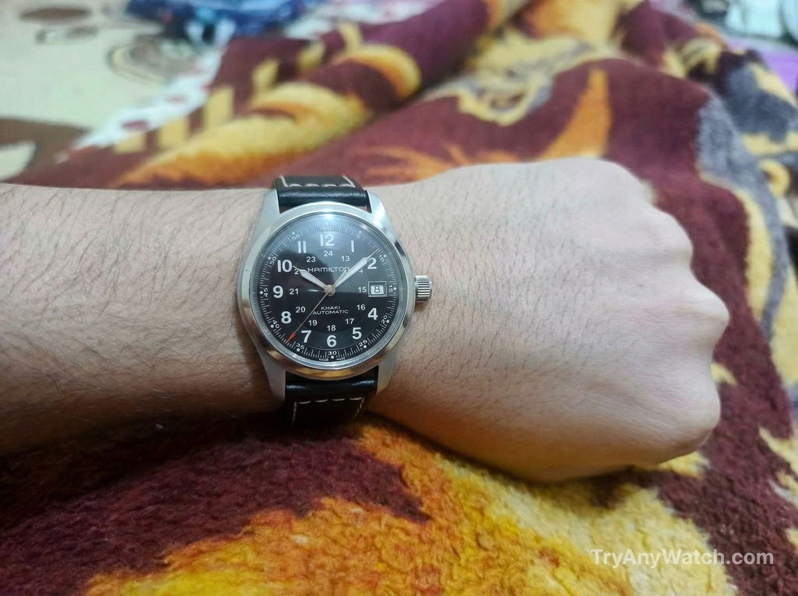 Hamilton Khaki Field Automatic 38mm (Black) try-on.