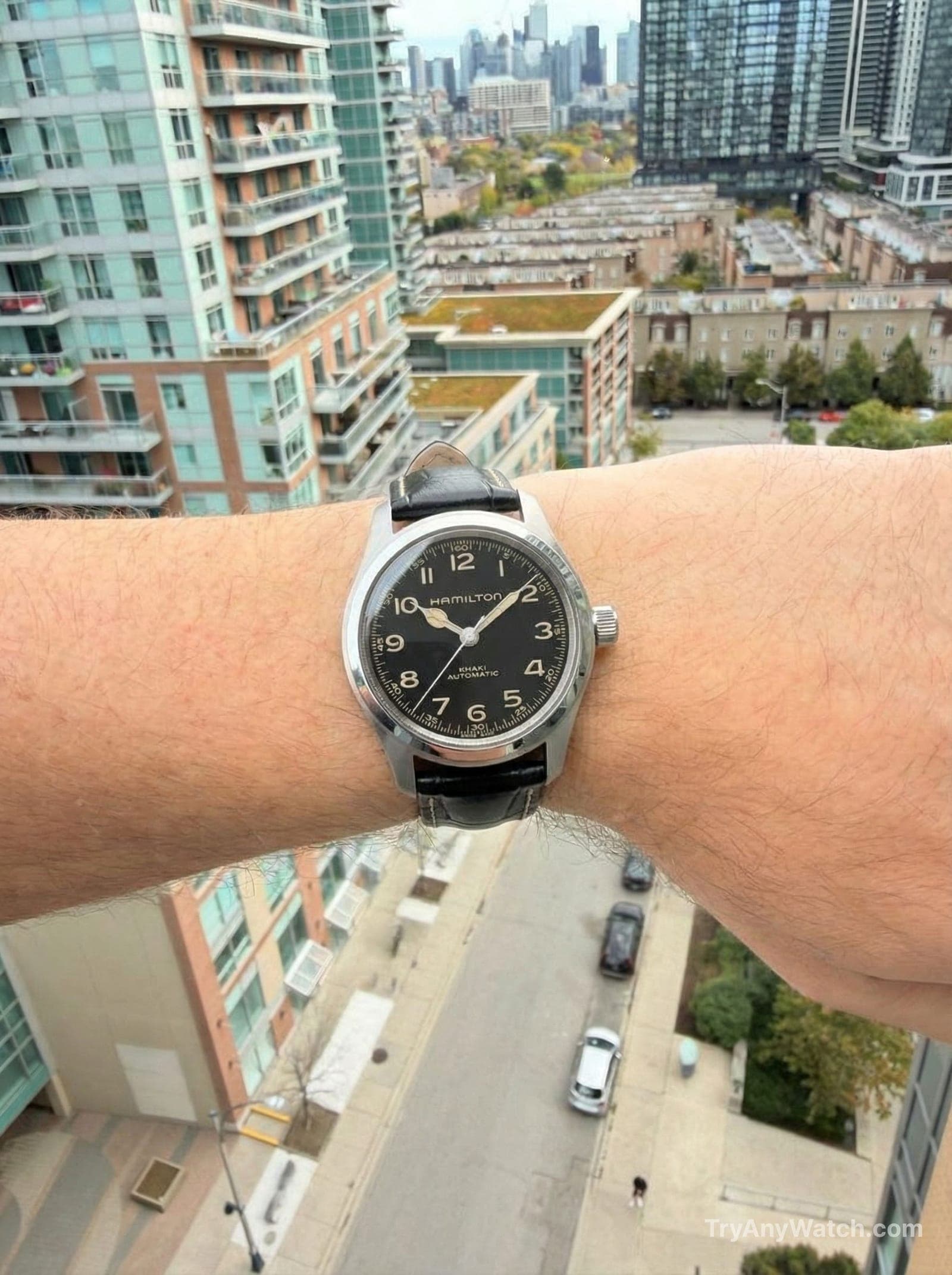 Hamilton Khaki Field Murph Auto 38mm on a 7 Inch Wrist.