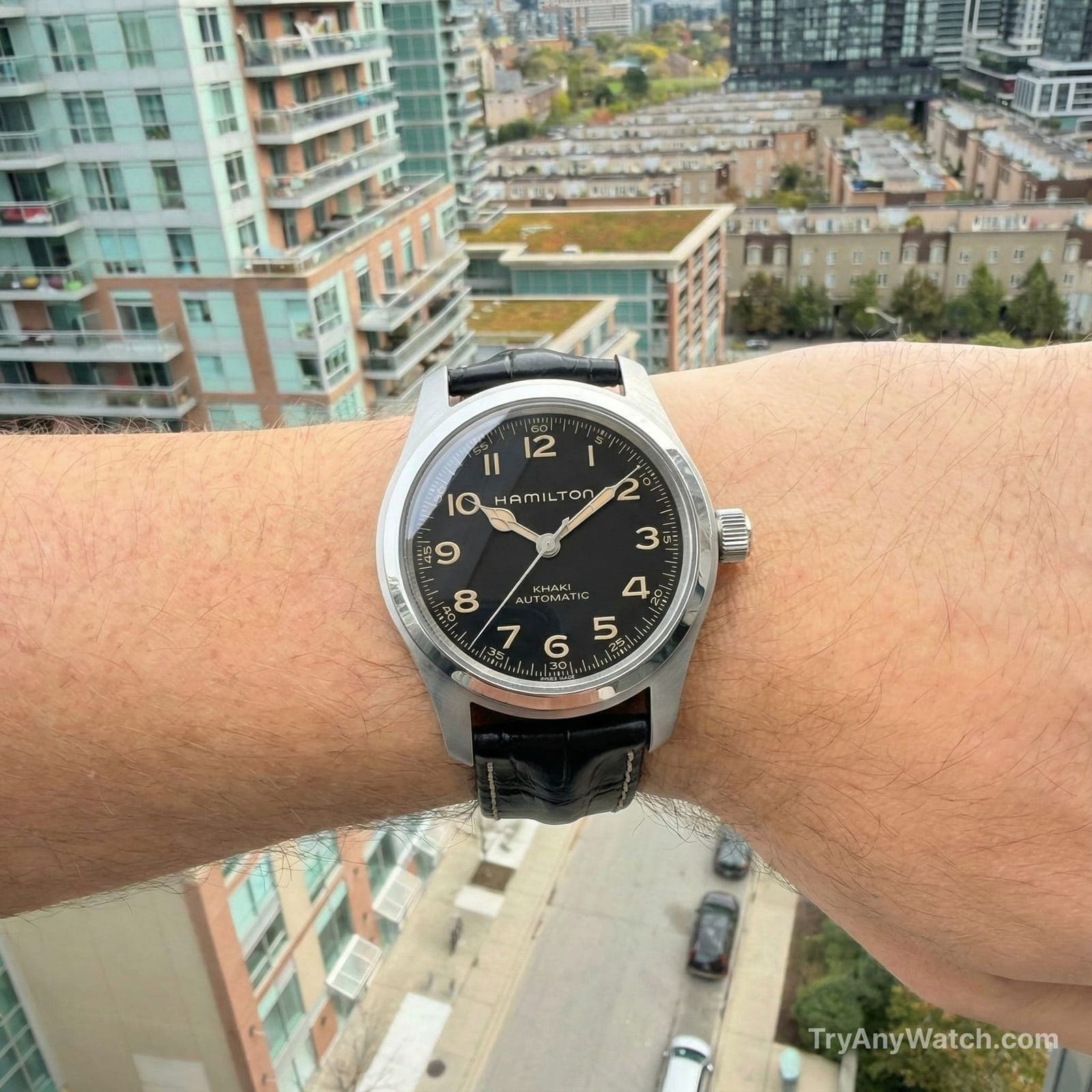 Hamilton Khaki Field Murph Auto 42mm on a 7 Inch Wrist.