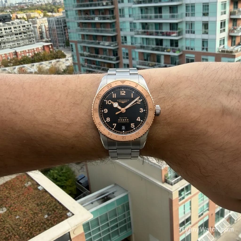 Longines Spirit Zulu Time 1925 on a 17.8 Inch Wrist.