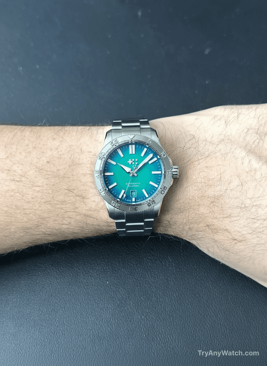 Christopher Ward C60 Atoll Reef Blue 40mm try-on result