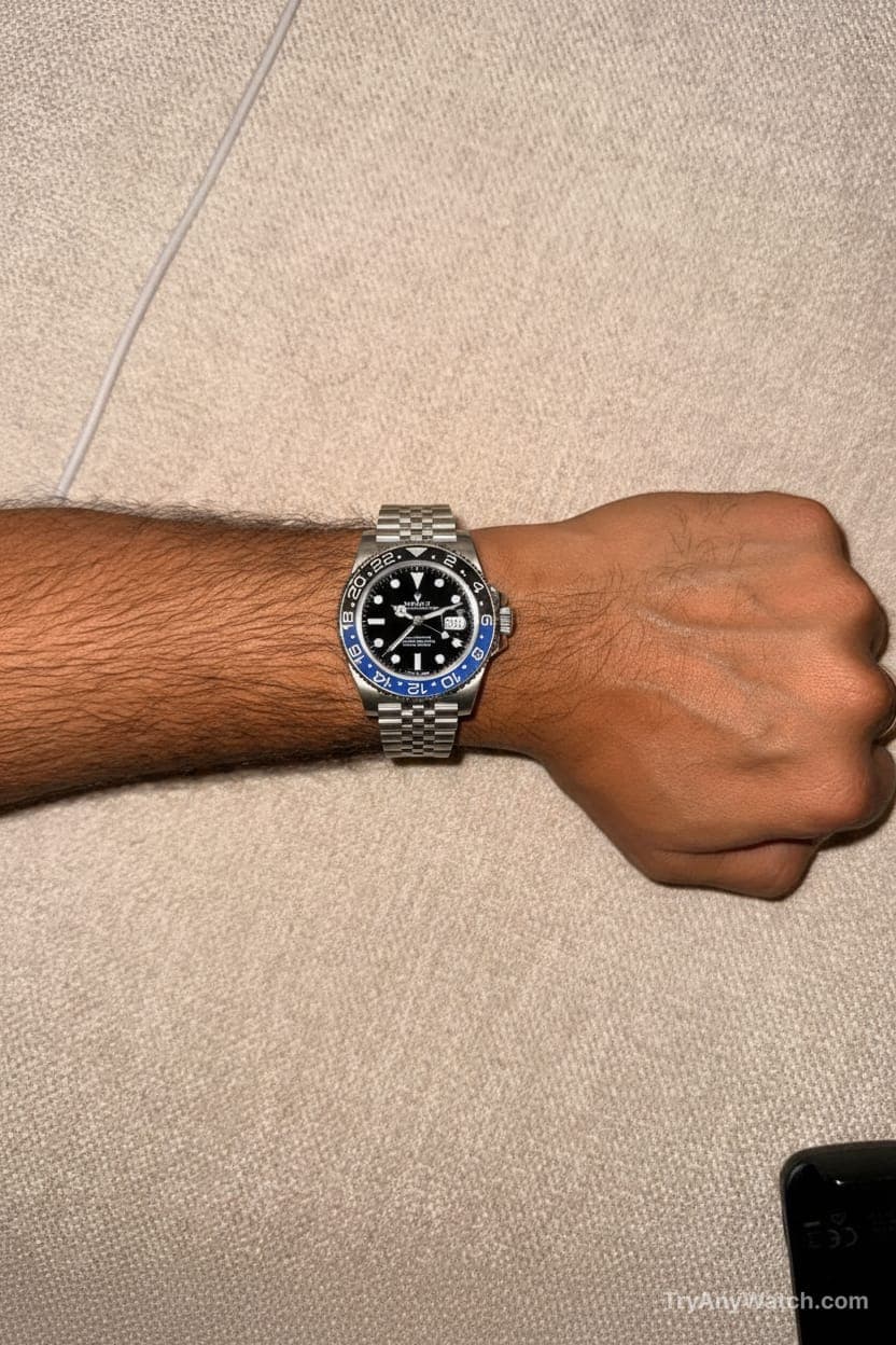 Rolex GMT-Master II 'Batgirl' (Jubilee) on a 6.5 Inch Wrist.
