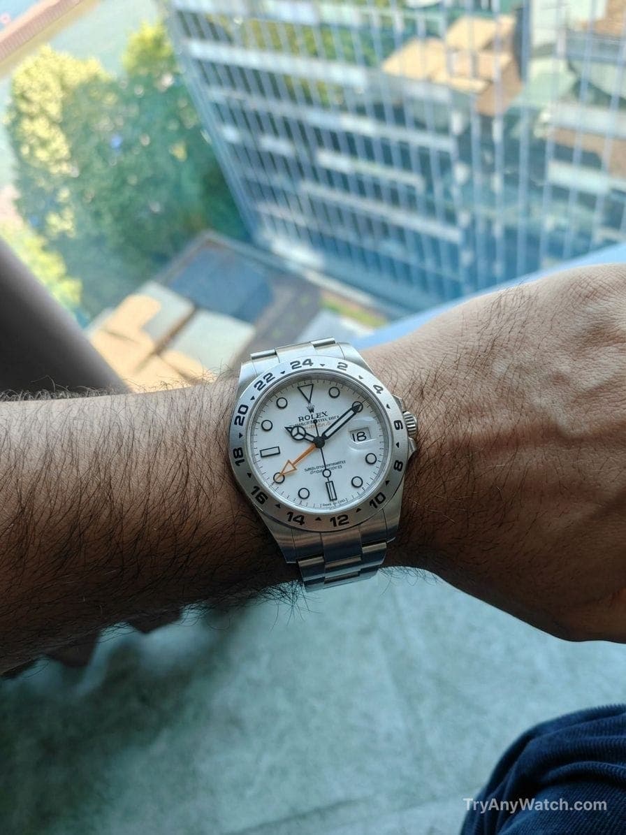 Rolex Explorer II try-on.