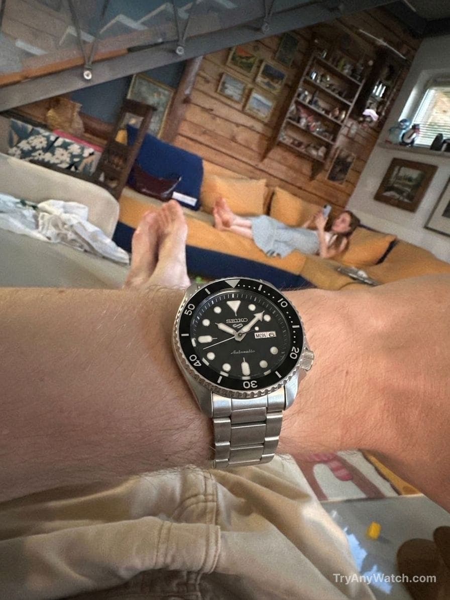 Seiko 5 Sports SKX-Style (Black) ( 42.5mm ) on a 18 Inch Wrist.