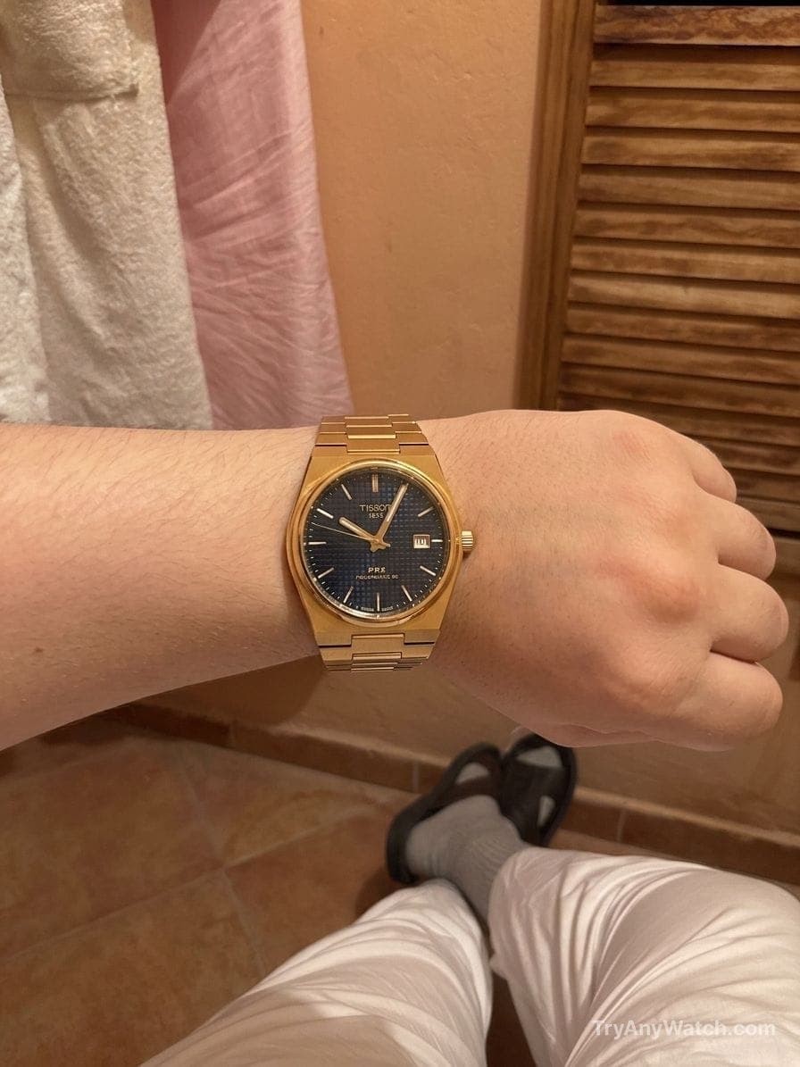 Tissot PRX Powermatic 80 Damian Lillard Special Edition on a 18 Inch Wrist.