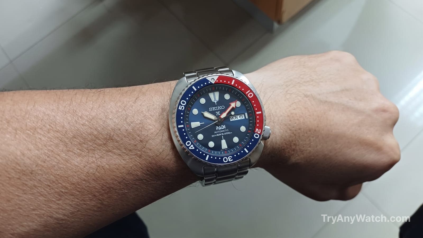 Seiko Prospex PADI Turtle on a 7.5 Inch Wrist.